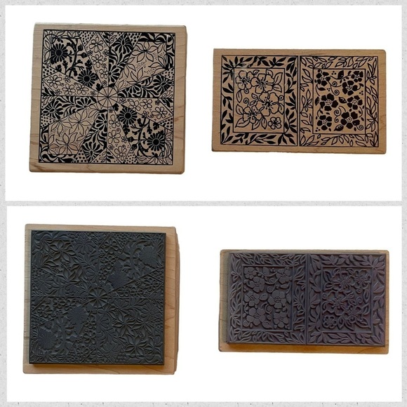 Magenta Floral Abstract Wood Rubber Stamps Set of 2 Large Canada Art - Picture 9 of 9